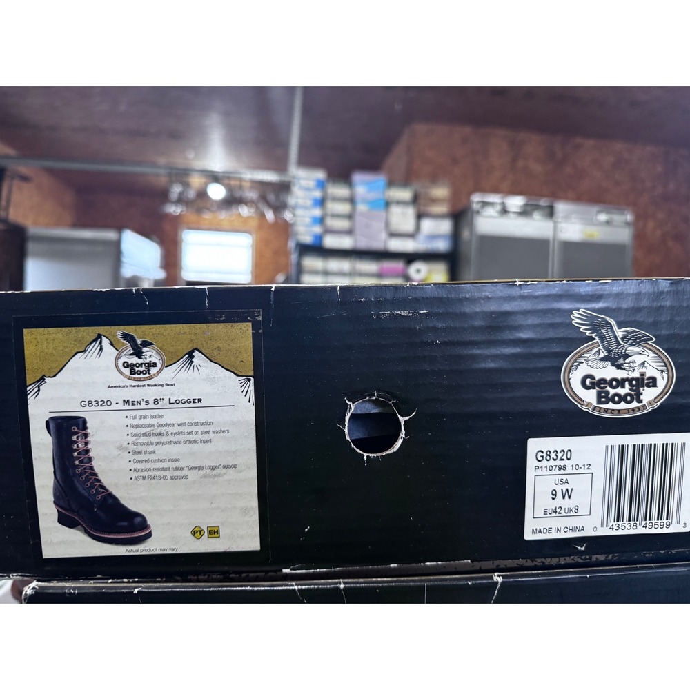 Georgia Boot G8320 Mens 8 Inch Logger Work Boots Black Leather Size 9 W NEW